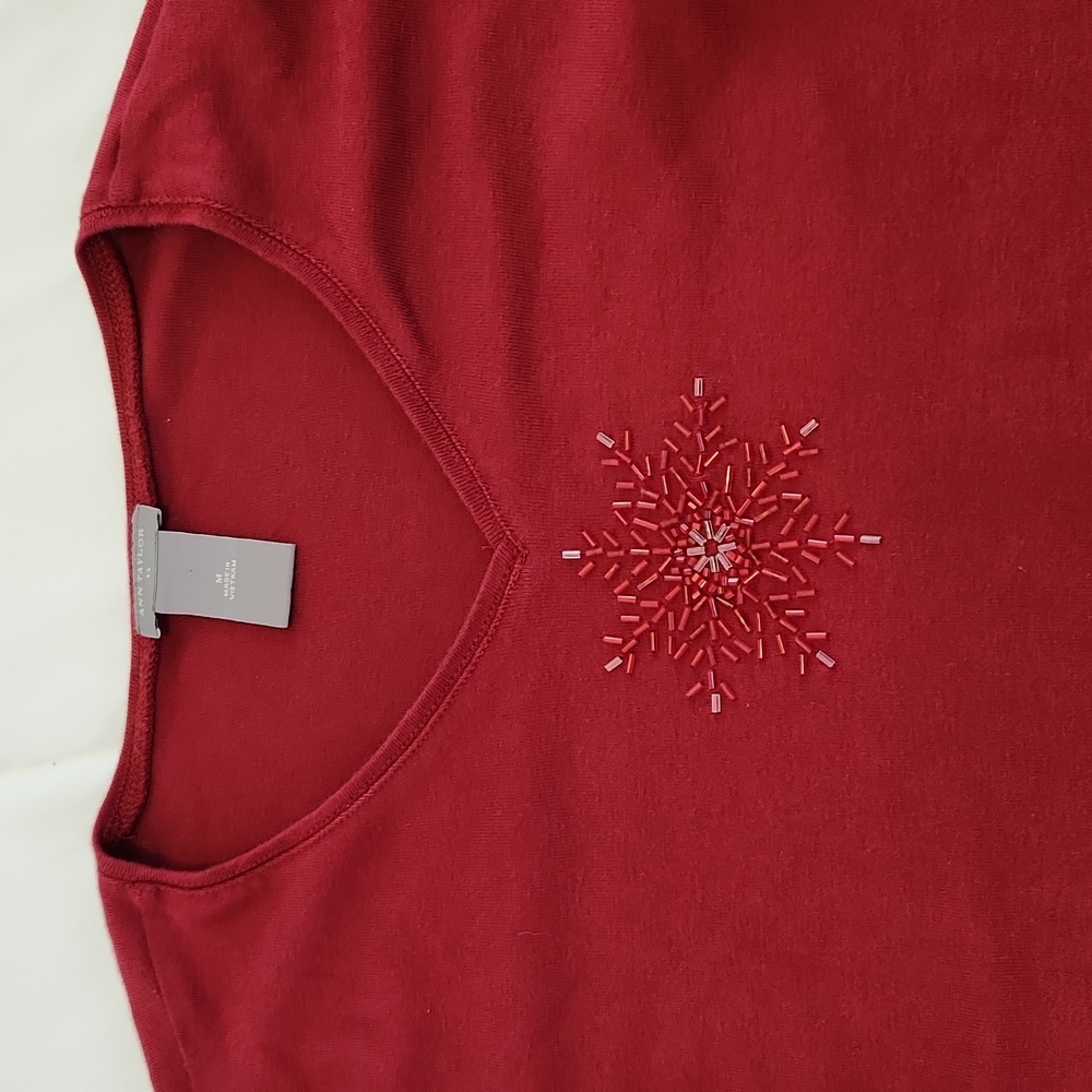 Ann Taylor Beaded Snowflake Burgundy Top M